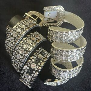 Elegant Silver and Black Embellished Women's Belt
